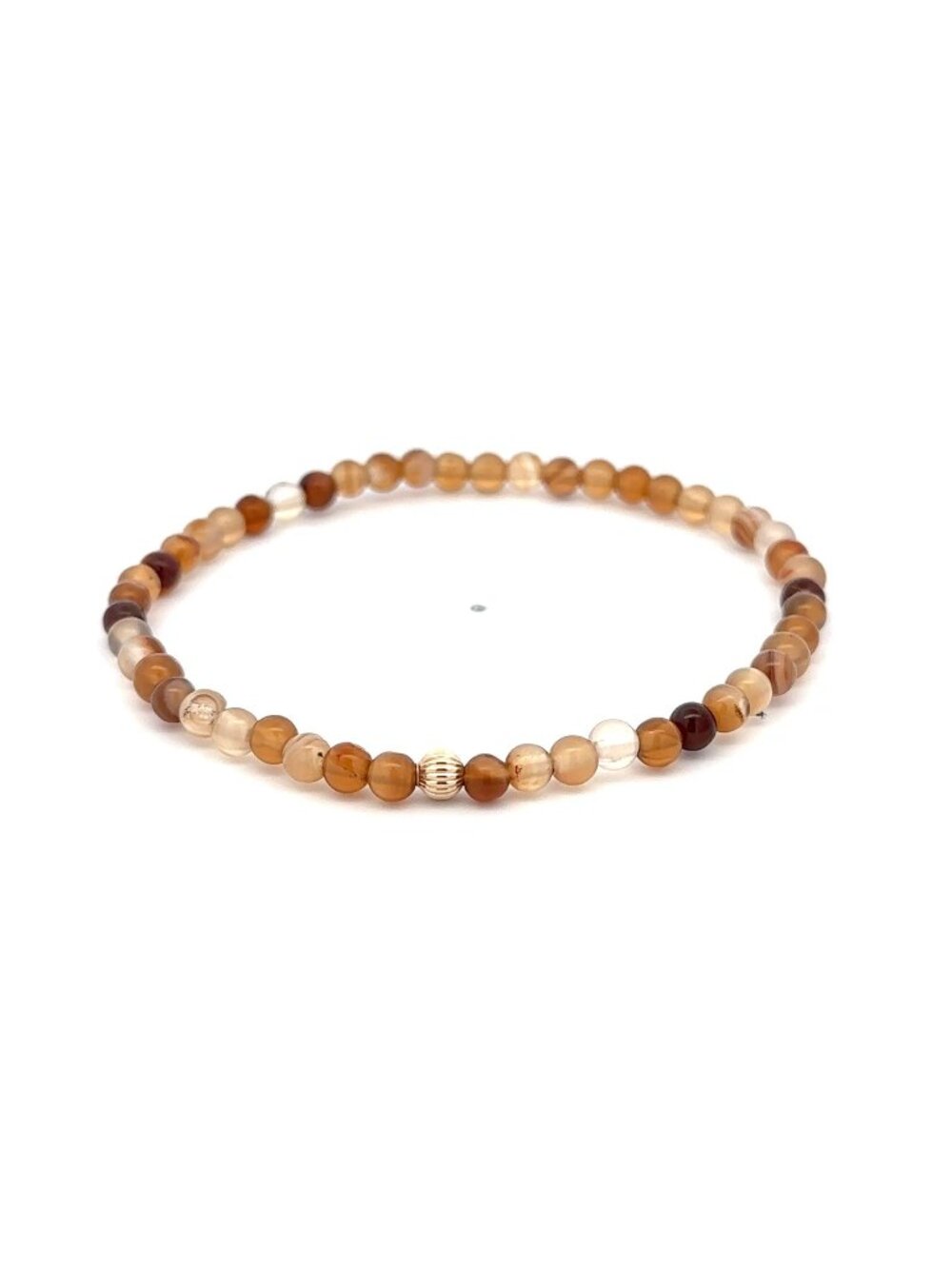 14K Gold Brown Agate Gemstone Bracelet 4mm Beaded Stretch Stackable Fine Jewelry